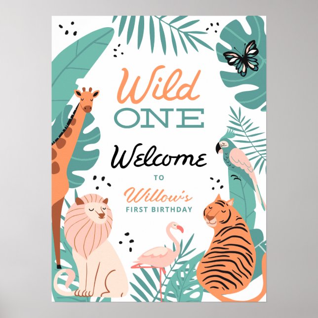 Moderne Safari Tiere Wild One Welcome Poster (Vorne)