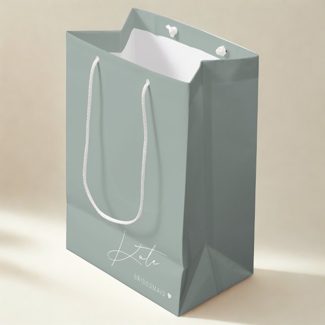 Moderne Sage Bridesmaid Vorschlag Gifttasche Mittlere Geschenktüte (Von Creator hochgeladen)