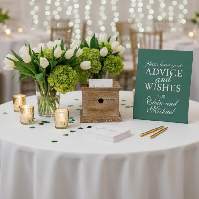 Moderne Sage Green Advice und Wünsche Hochzeit Sockelschild (Invite your guests to share their well wishes with this Sage Green “Advice & Wishes" sign!)