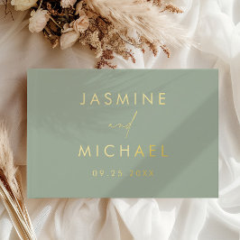 Moderne Sage Green and Gold Foil Foto Hochzeit Gästebuch