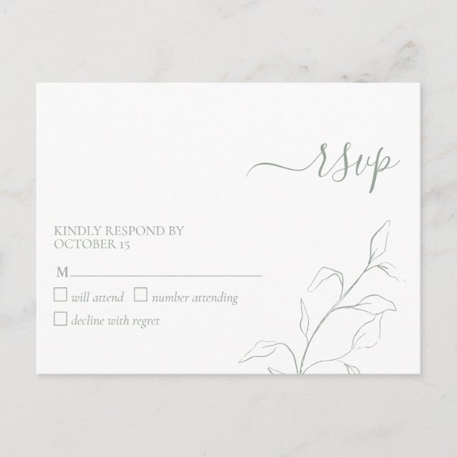 Moderne Sage Green Botanic No Menu UAWG Postcard Einladungspostkarte (Vorderseite)