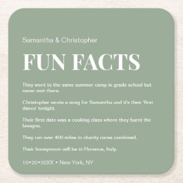 Moderne Sage Green Custom Fun-Fest-Liste Hochzeit Rechteckiger Pappuntersetzer