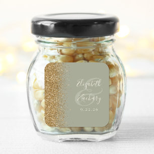 Moderne Sage Green Gold Glitter Rand Hochzeit Quadratischer Aufkleber
