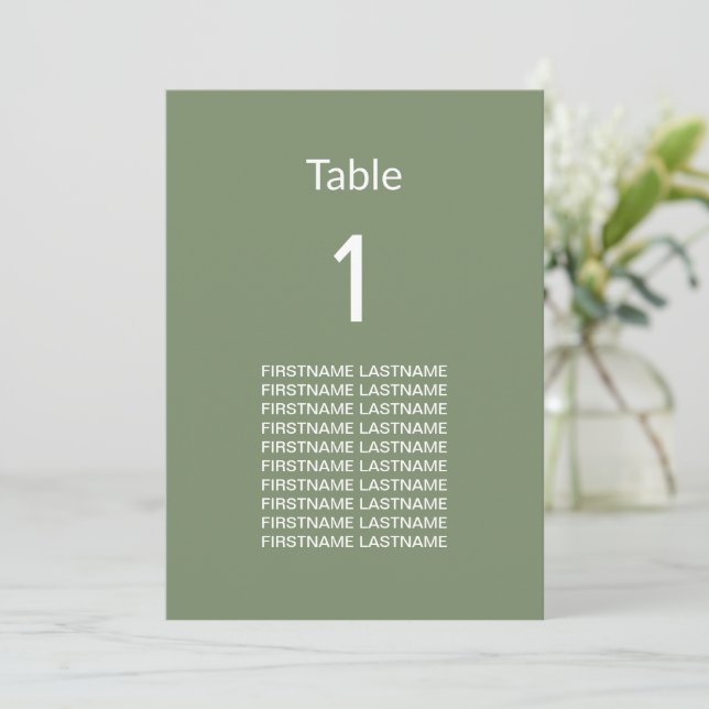 Moderne Sage Green Guest Names Table Card (Stehend Vorderseite)