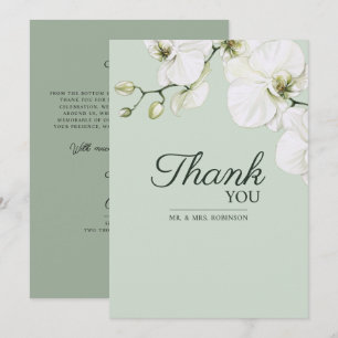 Moderne Sage Green Hochzeit mit weißen Orchideen Dankeskarte