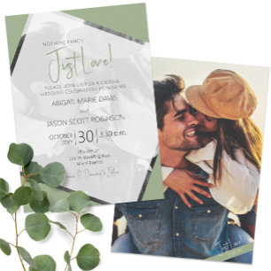 Moderne Sage Green Lässig 📸 Foto Hochzeit Einladung
