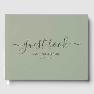 Moderne Sage Green Minimalistisch Script Wedding Gästebuch