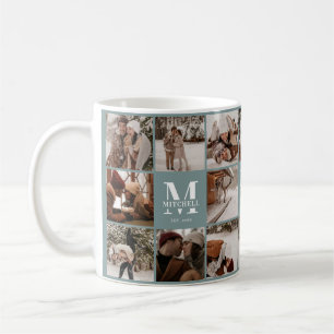 Moderne Sage Green Multi Foto Collage Keepake Kaffeetasse