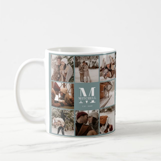 Moderne Sage Green Multi Foto Collage Keepake Kaffeetasse (Links)
