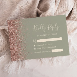 Moderne Sage Green Rose Gold Glitzer Edge RSVP Car Karte