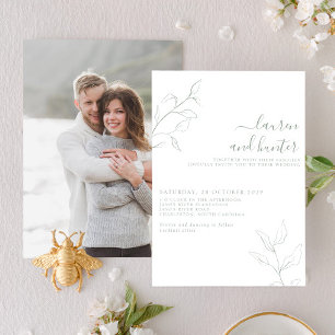 Moderne Sage Green Script Botanical Foto Hochzeit Einladung