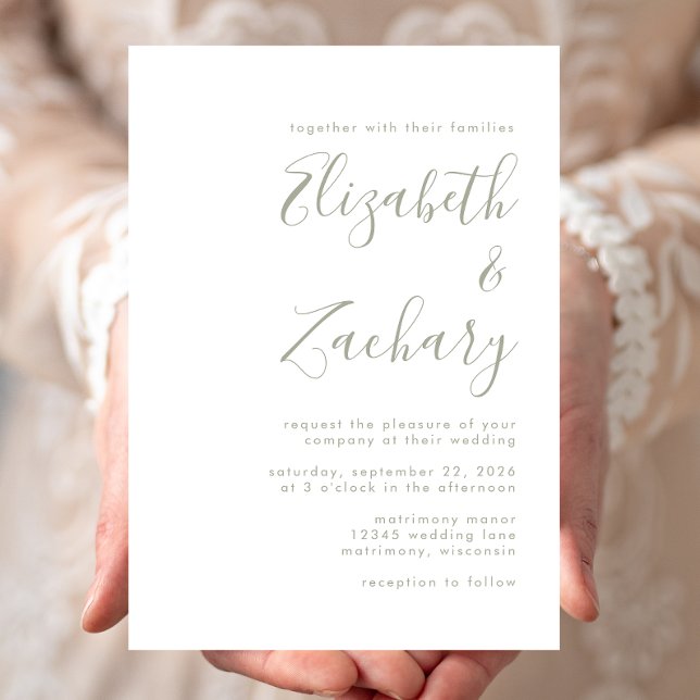 Moderne Sage Green Script Hochzeit Einladung (Von Creator hochgeladen)