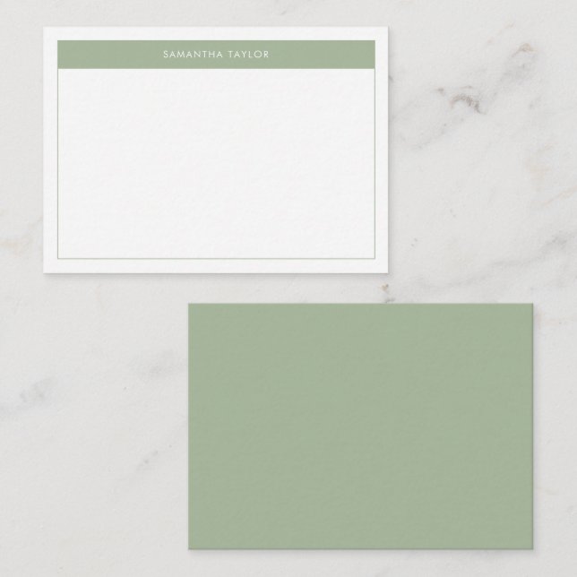 Moderne Sage Green Simple Border Name Budget Mitteilungskarte (Vorne/Hinten)