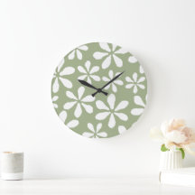 Moderne Sage Green Simple Floral Patterns Wall Clo