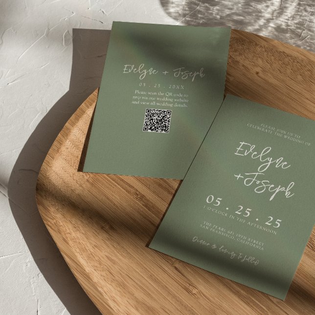 Moderne Sage Green Spring Boho QR Code Hochzeit Einladung (Von Creator hochgeladen)