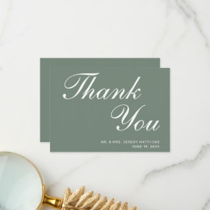 Moderne Sage Green White Script Hochzeit Dankeskarte