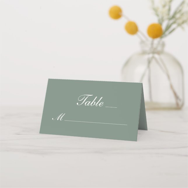 Moderne Sage Green White Script Hochzeit Platzkarte (Vorderseite)