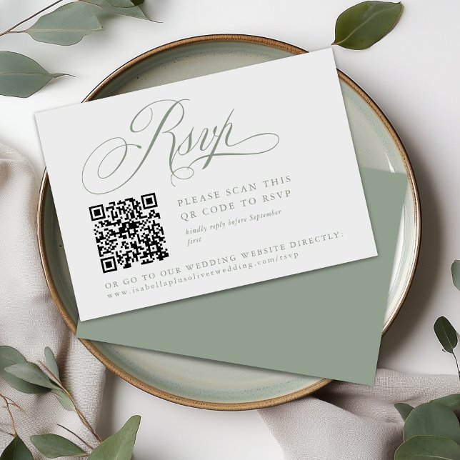 Moderne Sage Green White Simple Minimal RSVP Card (Von Creator hochgeladen)