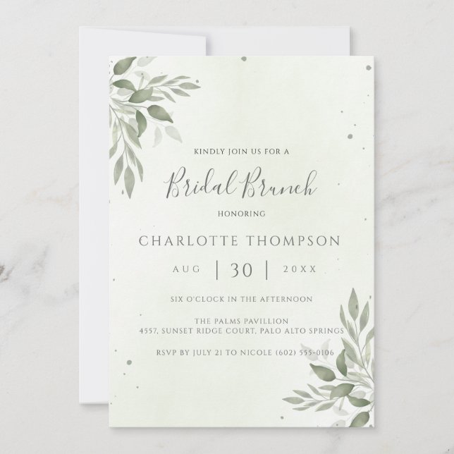 Moderne Sage Greenery Chic Braut-Brunch-Einladung Save The Date (Vorderseite)