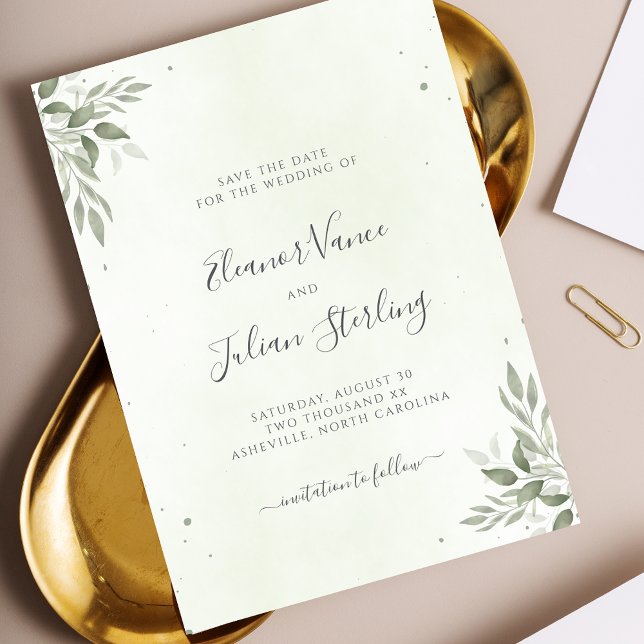 Moderne Sage Greenery Hochzeit Save The Date (Von Creator hochgeladen)