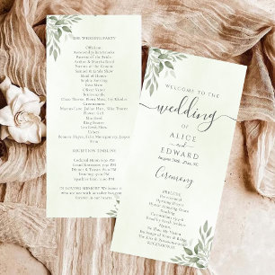 Moderne Sage Greenery Hochzeitsprogrammkarte Programm