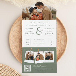 Moderne Sage Grün Et-Zeichen Foto QR-Code Hochzeit All In One Einladung