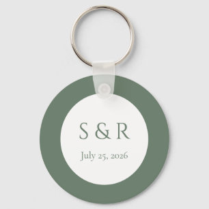 Moderne Sage-Grün-Minimal-Monogramm-Hochzeitsgesch Schlüsselanhänger