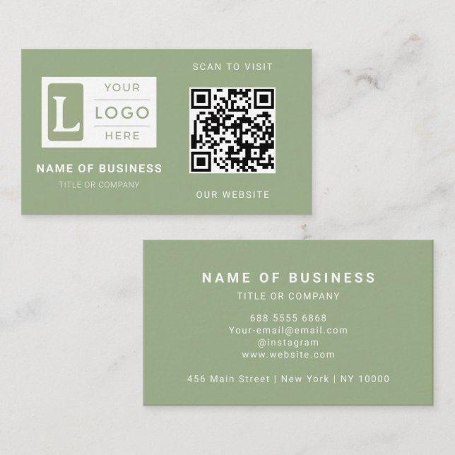 Moderne Sage-Grün-QR-Code-Minimalistisches benutze Visitenkarte (Vorne/Hinten)