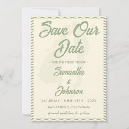 Moderne Sage-Grün-Wellige-Streifen-Foto-Hochzeit Save The Date