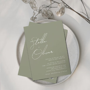 Moderne Sage-Kalligrafie-Namen QR-Code Hochzeit Einladung
