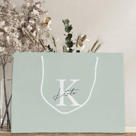 Moderne Sage Monogram Bridesmaid Vorschlag Geschen Große Geschenktüte