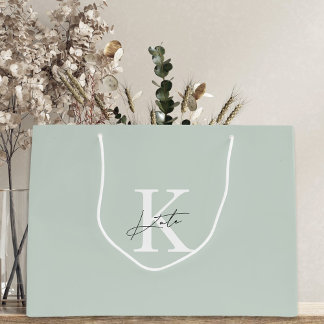 Moderne Sage Monogram Bridesmaid Vorschlag Geschen Große Geschenktüte