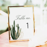 Moderne Saguaro Cactus Wedding Tischnummer<br><div class="desc">Diese Tischnummer bietet üppige Aquarellkaktus und einen eleganten Script-Schriftart. Das ist der perfekte Ort für Ihre Böhmen-,  Sommer- oder Gartenhochzeit.</div>