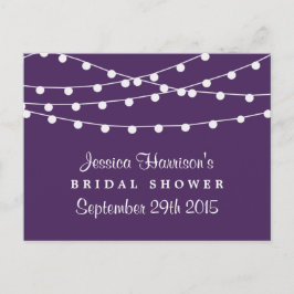Moderne Saitenleuchten auf Lila Brautparty Einladungspostkarte