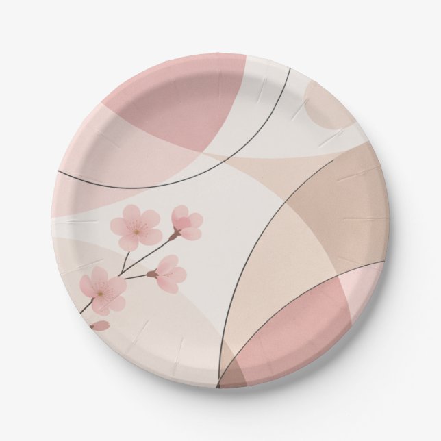 Moderne Sakura-Minimalist-Geometrie-Papierplatte Pappteller (Vorderseite)