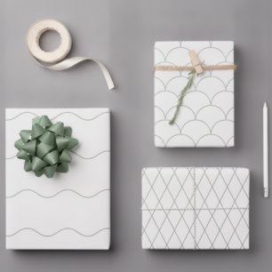 Moderne Salbei 3er-Pack Scallop Wave Diamant Geschenkpapier Set