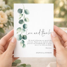 Moderne Salbei-Eukalyptus-Hochzeit Liebes-Dankesch