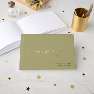 Moderne Salbei-Hochzeitsfoto-Kalligrafieschrift Gästebuch