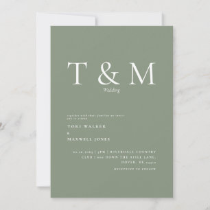 Moderne Salbei-Monogramm-Hochzeit ohne Eltern  Einladung