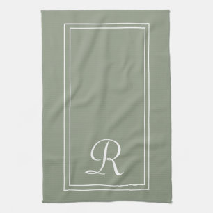 Moderne Salbei- & Weißstreifen-Monogramm personali Geschirrtuch