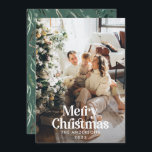 Moderne Salbeigrün-Aquarellpflanzentypografie Feiertagskarte<br><div class="desc">Modernes vollblütiges Foto elegante rustikale Aquarellfarben getrocknete botanische florale mutierte Farben Weihnachtskarte. Grün,  Jäger grün,  schwarz,  weiß und braun,  modern auf der Trend-Farbbahn.</div>