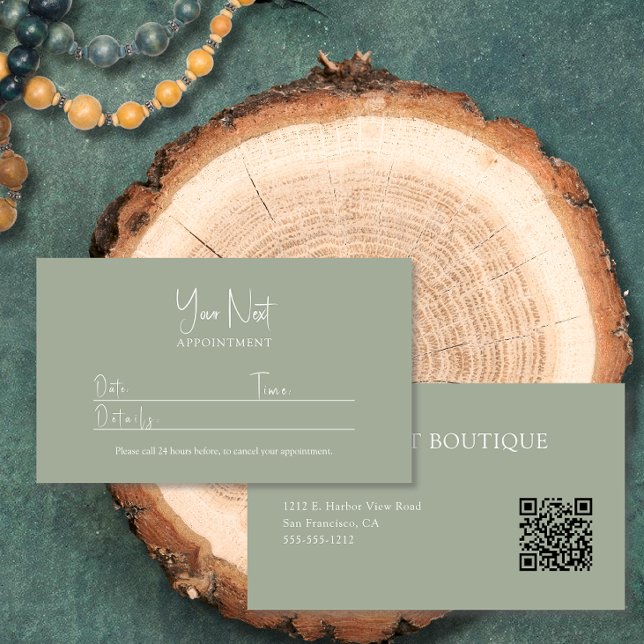Moderne Salbeigrün mit QR-Code  Terminkarte (Von Creator hochgeladen)