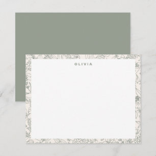 Moderne Salbeigrüne Blumen Kräuter Boho Muster Mitteilungskarte