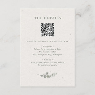 Moderne Salbeigrüne Botanische QR-Code-Hochzeit Begleitkarte