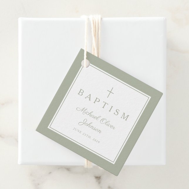 Moderne Salbeigrüne Danke Taufe Geschenkanhänger (Modern Sage Green Thank You Baptism Favor Tags)
