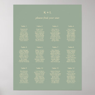 Moderne Salbeigrüne Einfache Hochzeit Sitzordnung Poster