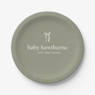 Moderne Salbeigrüne geschlechtsneutrale Babyparty Pappteller