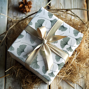 Moderne Salbeigrüne Ginkgo-Blattwerk  Geschenkpapier Set