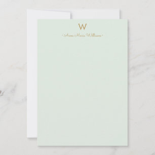 Moderne, salbeigrüne, goldene Schriftmonogramm Mitteilungskarte