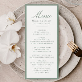 Moderne Salbeigrüne Hochzeitsumrandung Menükarte